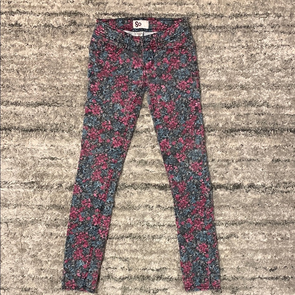 So Women's Floral Jeans - Pink and Blue